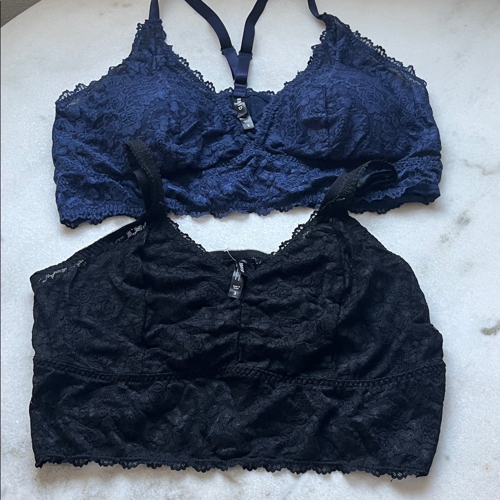 Elegant Lace Bralette Duo in Black and Navy